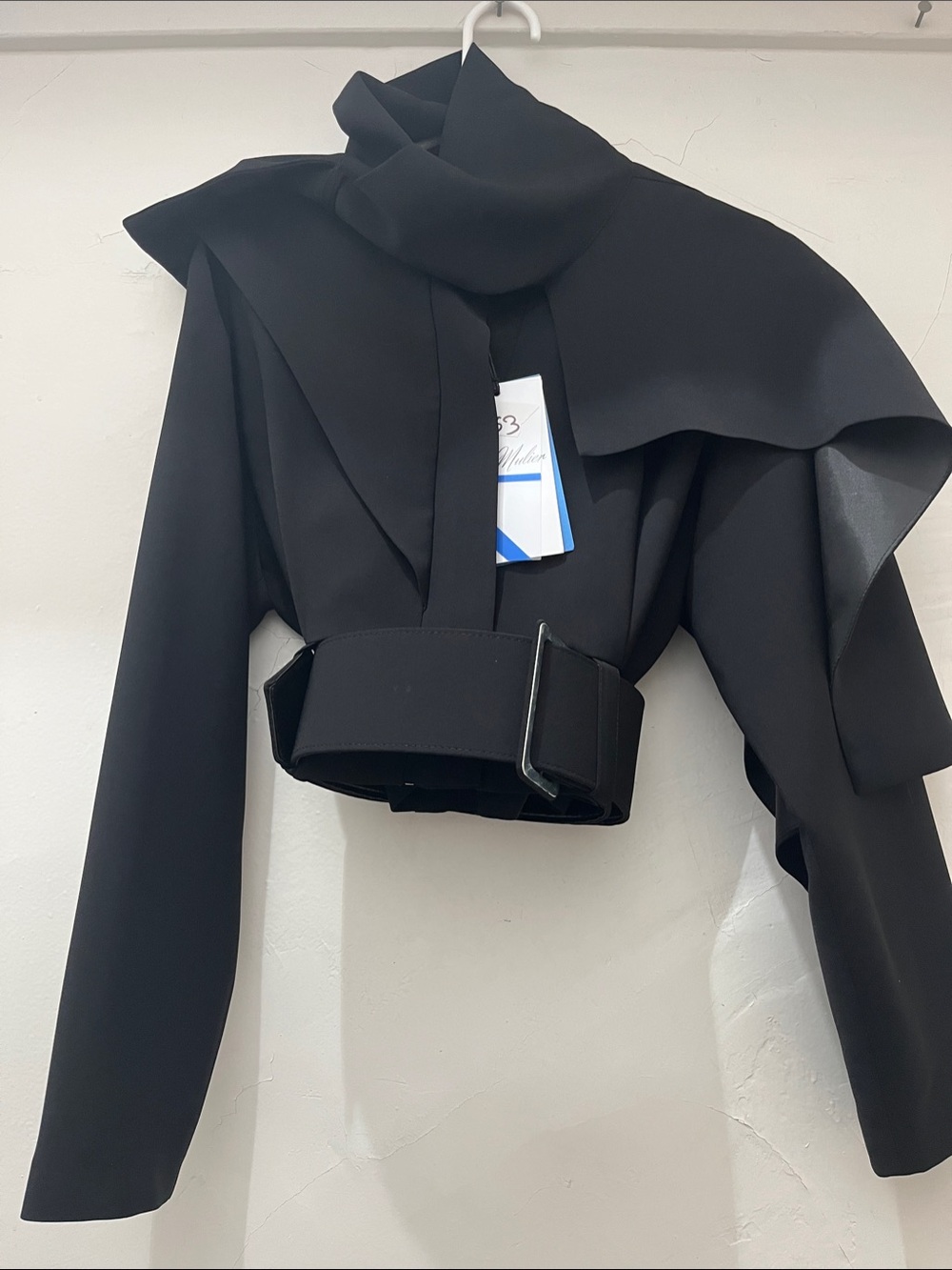 Women's Black Structured Bomber Jacket with Belt